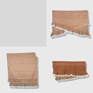 JCPenney Valance Window Curtains Lot Brown Floral Lace Trim Cottagecore Vintage